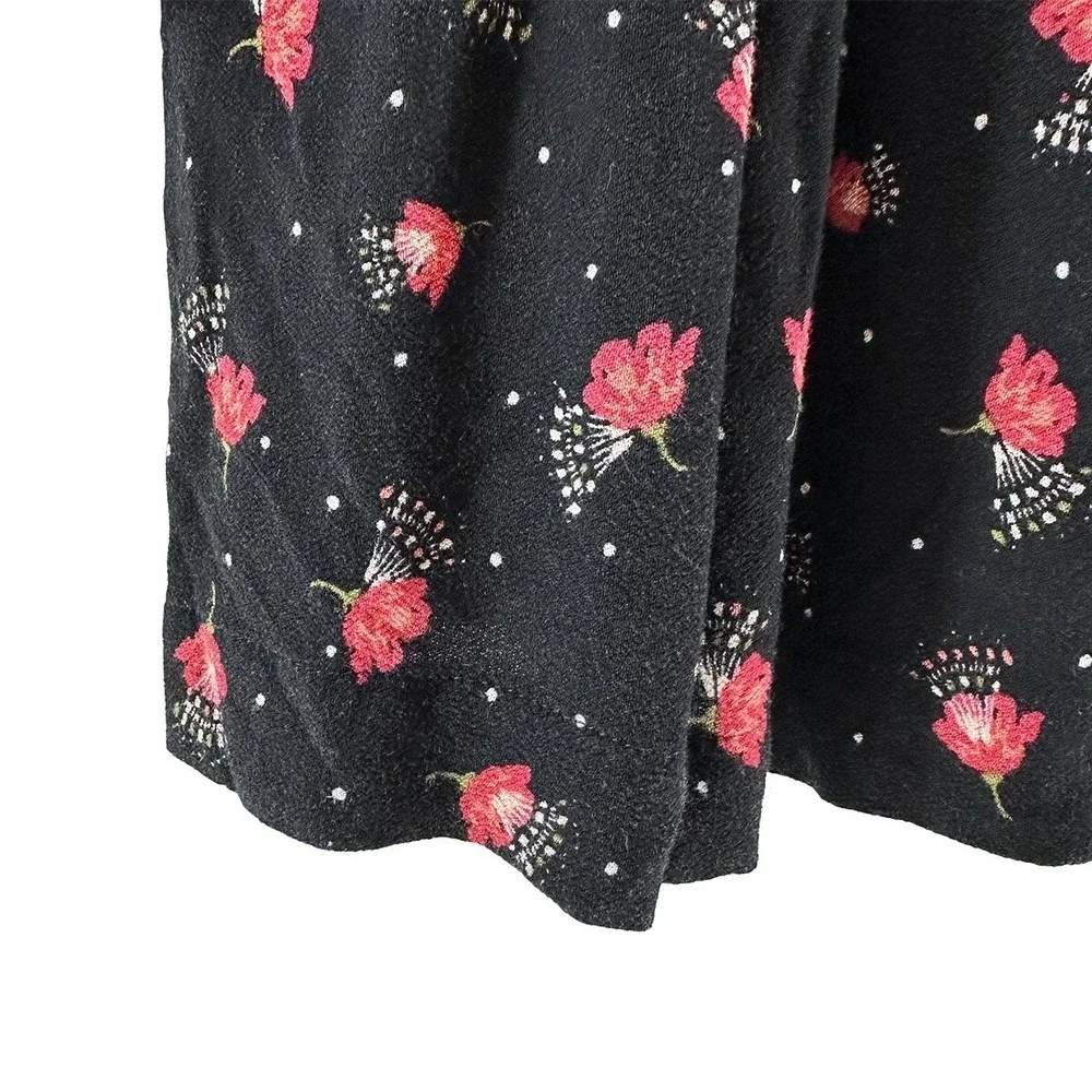 FREE PEOPLE Teagan Floral Long Sleeve Keyhole Mini Dress • 6 • black red Boho